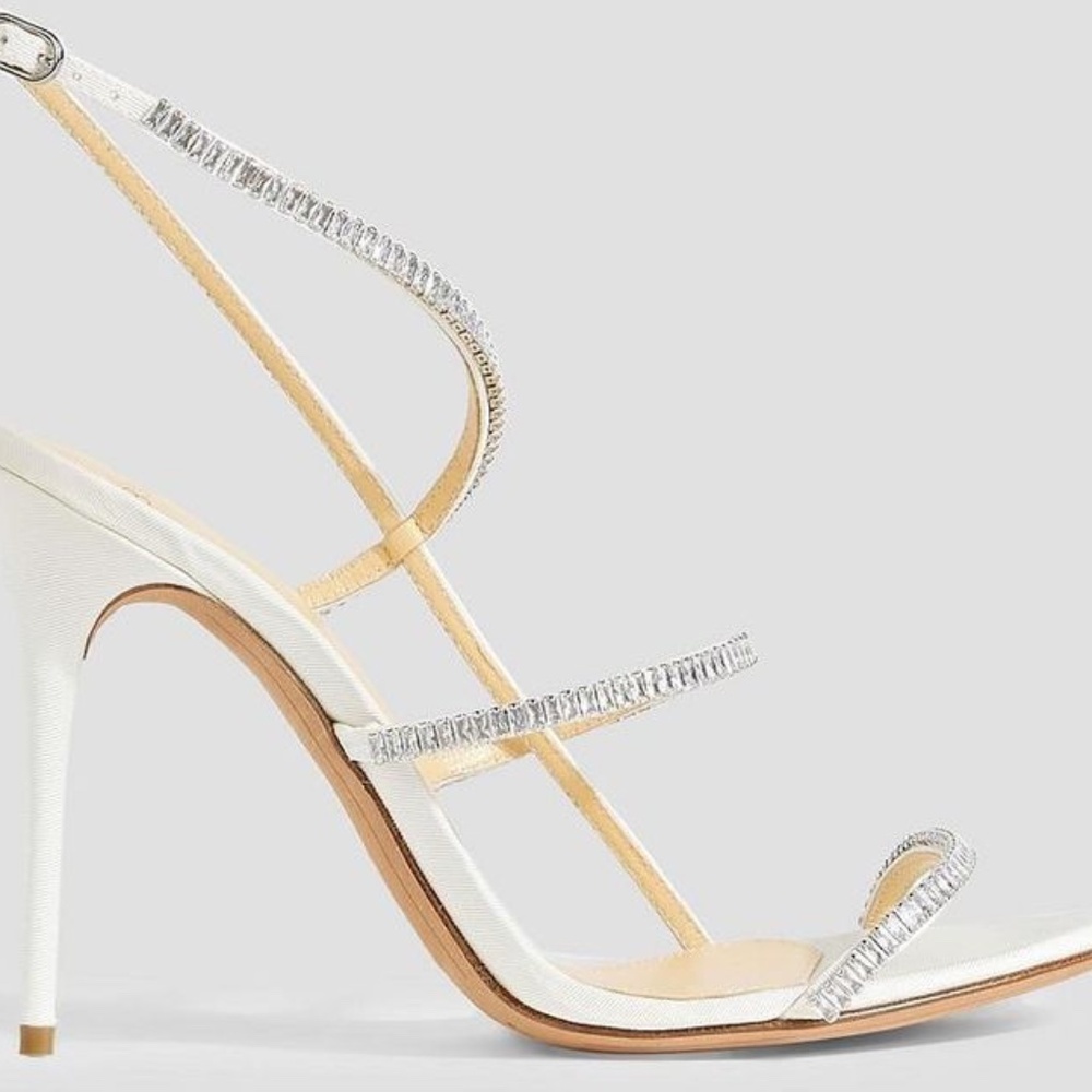 Alexandre Birman White Sally 100 Embellished Faille Slingback Sandals NEW